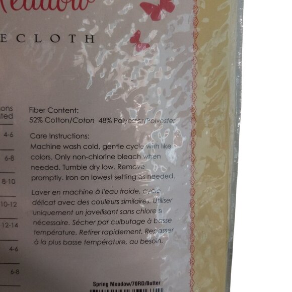 Spring Meadow Damask Tablecloth 70 inch Round Butter Yellow Flowers Vintage NEW - Picture 6 of 10